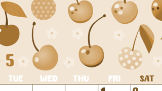 2026年5月縦型レトロな月曜始まり サクランボイラストのかわいいA4無料セピア調カレンダー(2026-00740511)