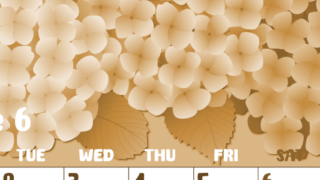 2026年6月縦型レトロな月曜始まり アジサイイラストのかわいいA4無料セピア調カレンダー(2026-00740611)