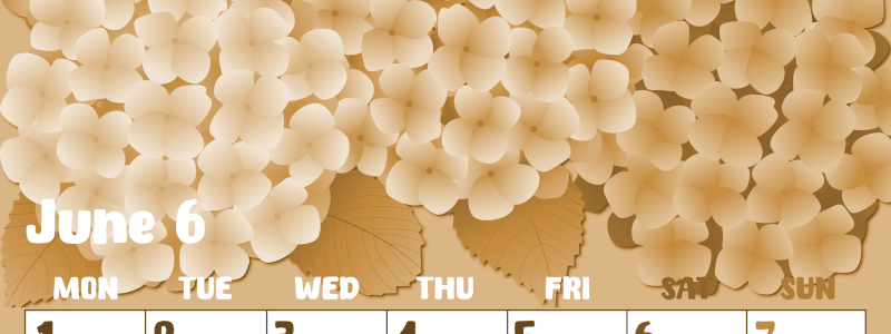 2026年6月縦型レトロな月曜始まり アジサイイラストのかわいいA4無料セピア調カレンダー(2026-00740611)