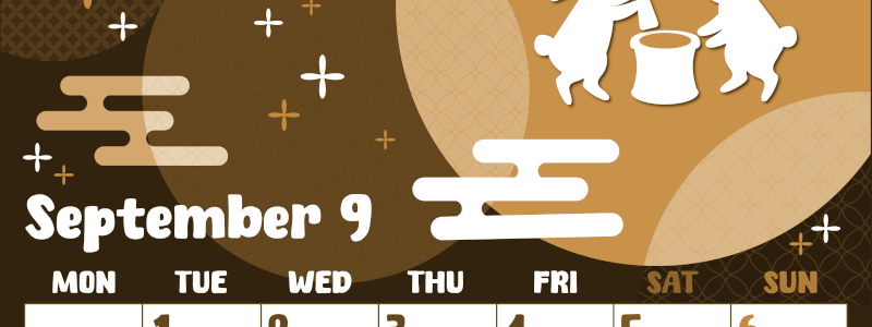 2026年9月縦型レトロな月曜始まり うさぎイラストのかわいいA4無料セピア調カレンダー(2026-00740911)