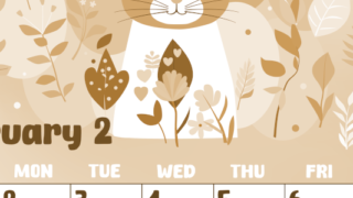 2026年2月縦型レトロな日曜始まり イラストのかわいいA4無料セピア調カレンダー(2026-00740210)