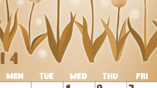 2026年4月縦型レトロな日曜始まり チューリップイラストのかわいいA4無料セピア調カレンダー(2026-00740410)