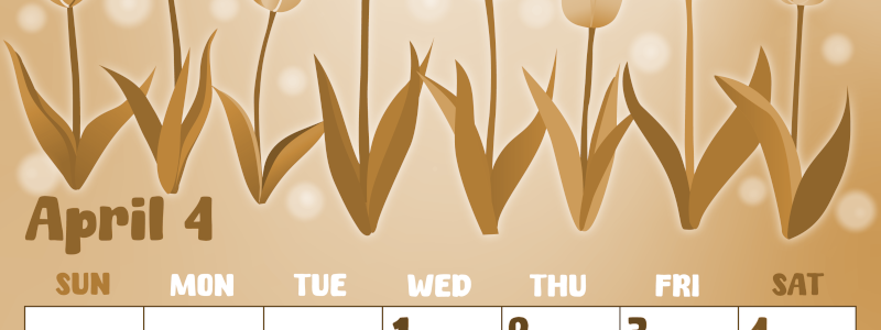 2026年4月縦型レトロな日曜始まり チューリップイラストのかわいいA4無料セピア調カレンダー(2026-00740410)