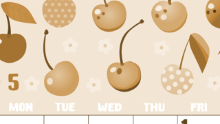 2026年5月縦型レトロな日曜始まり サクランボイラストのかわいいA4無料セピア調カレンダー(2026-00740510)