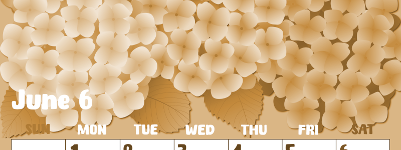 2026年6月縦型レトロな日曜始まり アジサイイラストのかわいいA4無料セピア調カレンダー(2026-00740610)