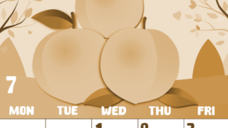 2026年7月縦型レトロな日曜始まり 桃イラストのかわいいA4無料セピア調カレンダー(2026-00740710)