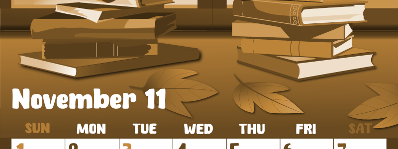 2026年11月縦型レトロな日曜始まり 本イラストのかわいいA4無料セピア調カレンダー(2026-00741110)