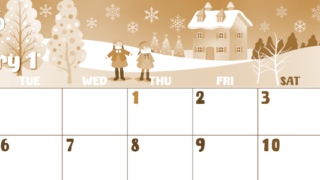 2026年1月横型レトロな月曜始まり イラストのかわいいA4無料セピア調カレンダー(2026-00740101)