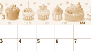 2026年3月横型レトロな月曜始まり イラストのかわいいA4無料セピア調カレンダー(2026-00740301)