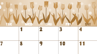 2026年4月横型レトロな月曜始まり チューリップイラストのかわいいA4無料セピア調カレンダー(2026-00740401)