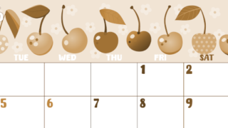 2026年5月横型レトロな月曜始まり サクランボイラストのかわいいA4無料セピア調カレンダー(2026-00740501)