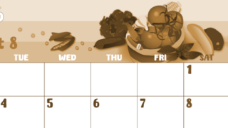 2026年8月横型レトロな月曜始まり 野菜イラストのかわいいA4無料セピア調カレンダー(2026-00740801)