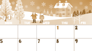 2026年1月横型レトロな日曜始まり イラストのかわいいA4無料セピア調カレンダー(2026-00740100)