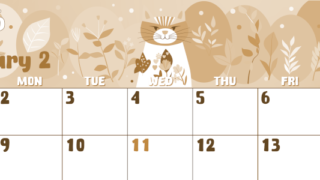 2026年2月横型レトロな日曜始まり イラストのかわいいA4無料セピア調カレンダー(2026-00740200)