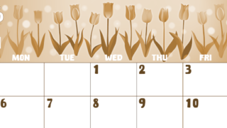 2026年4月横型レトロな日曜始まり チューリップイラストのかわいいA4無料セピア調カレンダー(2026-00740400)
