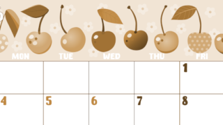 2026年5月横型レトロな日曜始まり サクランボイラストのかわいいA4無料セピア調カレンダー(2026-00740500)