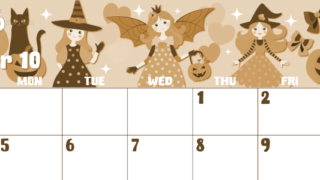 2026年10月横型レトロな日曜始まり  ポップなイラストのかわいいA4無料セピア調カレンダー(2026-00741000)