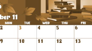 2026年11月横型レトロな日曜始まり 本イラストのかわいいA4無料セピア調カレンダー(2026-00741100)