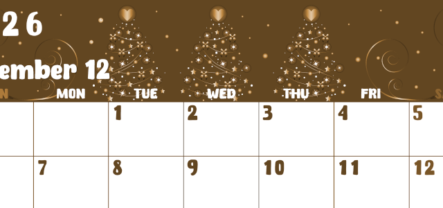 2026年12月横型レトロな日曜始まり ツリーイラストのかわいいA4無料セピア調カレンダー(2026-00741200)