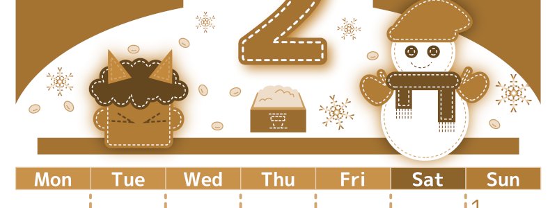 2026年2月縦型レトロな月曜始まり イラストのかわいいA4無料セピア調カレンダー(2026-00750211)