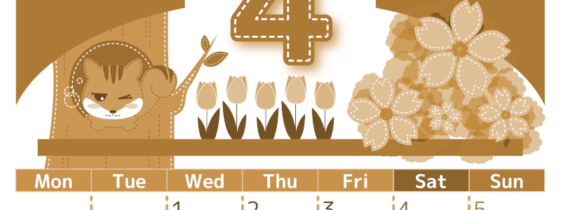 2026年4月縦型レトロな月曜始まり リスのイラストがかわいいA4無料セピア調カレンダー(2026-00750411)