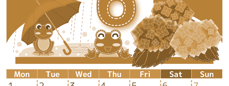 2026年6月縦型レトロな月曜始まり アマガエルイラストのかわいいA4無料セピア調カレンダー(2026-00750611)