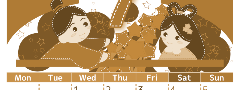 2026年7月縦型レトロな月曜始まり 織姫と彦星イラストのかわいいA4無料セピア調カレンダー(2026-00750711)