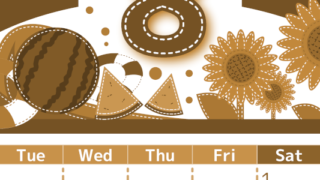 2026年8月縦型レトロな月曜始まり 夏休みイラストのかわいいA4無料セピア調カレンダー(2026-00750811)