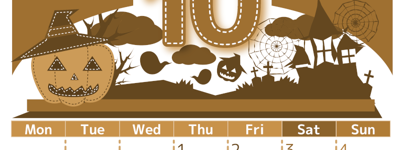 2026年10月縦型レトロな月曜始まり シルエットイラストのかわいいA4無料セピア調カレンダー(2026-00751011)