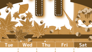2026年11月縦型レトロな月曜始まり 紅葉イラストのかわいいA4無料セピア調カレンダー(2026-00751111)