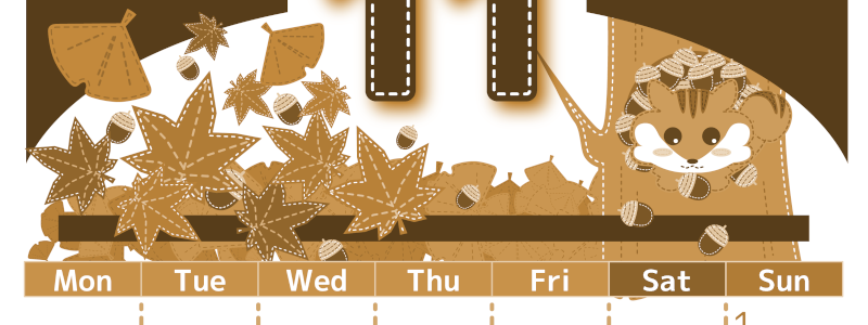 2026年11月縦型レトロな月曜始まり 紅葉イラストのかわいいA4無料セピア調カレンダー(2026-00751111)