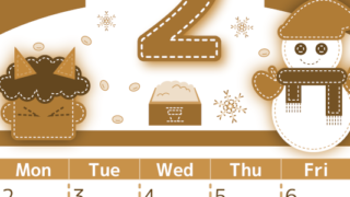 2026年2月縦型レトロな日曜始まり イラストのかわいいA4無料セピア調カレンダー(2026-00750210)