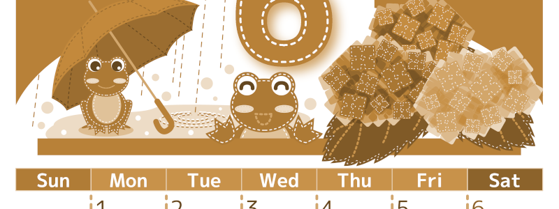 2026年6月縦型レトロな日曜始まり アマガエルイラストのかわいいA4無料セピア調カレンダー(2026-00750610)