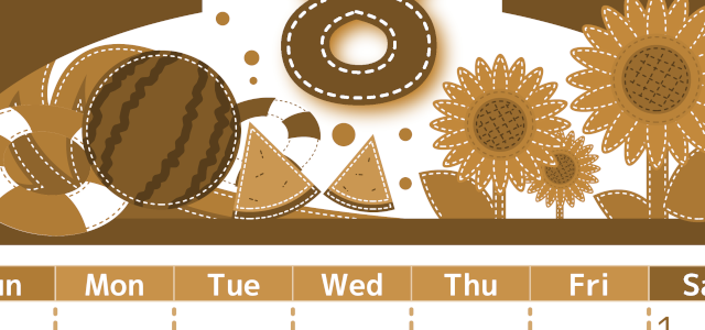 2026年8月縦型レトロな日曜始まり 夏休みイラストのかわいいA4無料セピア調カレンダー(2026-00750810)