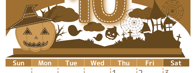 2026年10月縦型レトロな日曜始まり シルエットイラストのかわいいA4無料セピア調カレンダー(2026-00751010)