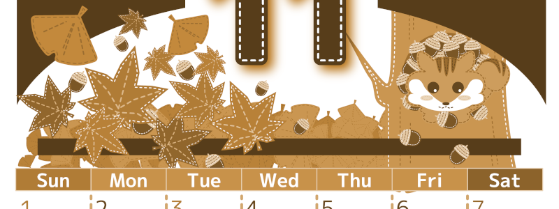 2026年11月縦型レトロな日曜始まり 紅葉イラストのかわいいA4無料セピア調カレンダー(2026-00751110)