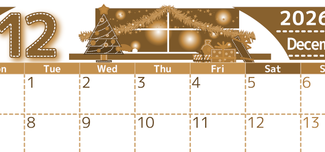 2026年12月横型レトロな月曜始まり クリスマスの夜イラストのかわいいA4無料セピア調カレンダー(2026-00751201)