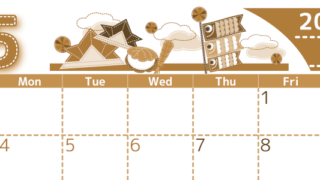 2026年5月横型レトロな日曜始まり  鯉のぼりイラストのかわいいA4無料セピア調カレンダー(2026-00750500)