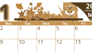 2026年11月横型レトロな日曜始まり 紅葉イラストのかわいいA4無料セピア調カレンダー(2026-00751100)