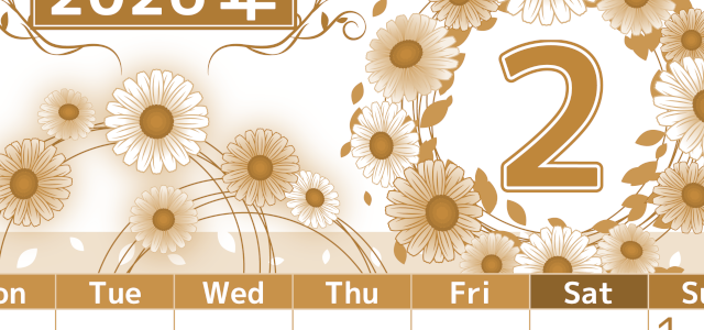 2026年2月縦型レトロな月曜始まり イラストのおしゃれA4無料セピア調カレンダー(2026-00760211)