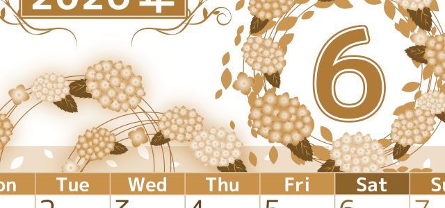 2026年6月縦型レトロな月曜始まり 紫陽花イラストのおしゃれA4無料セピア調カレンダー(2026-00760611)