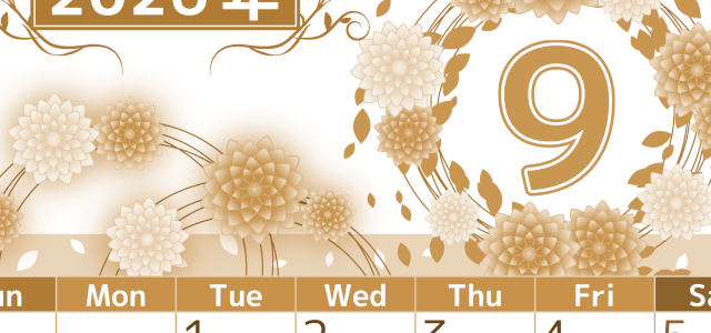 2026年9月縦型レトロな日曜始まり マリーゴールドイラストのおしゃれA4無料セピア調カレンダー(2026-00760910)