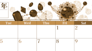 2026年5月横型レトロな月曜始まり 誕生石イラストのおしゃれA4無料セピア調カレンダー(2026-00770501)