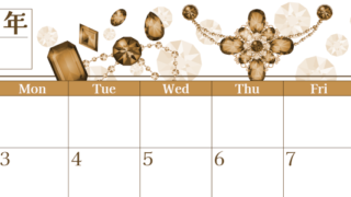 2026年8月横型レトロな日曜始まり 誕生石イラストのおしゃれA4無料セピア調カレンダー(2026-00770800)