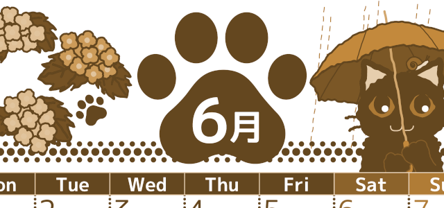 2026年6月縦型レトロな月曜始まり 猫イラストのかわいいA4無料セピア調カレンダー(2026-00780611)