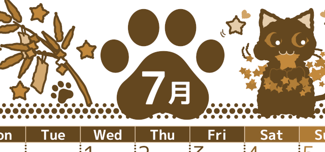 2026年7月縦型レトロな月曜始まり 猫イラストのかわいいA4無料セピア調カレンダー(2026-00780711)