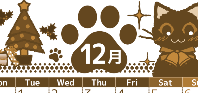 2026年12月縦型レトロな月曜始まり 猫イラストのかわいいA4無料セピア調カレンダー(2026-00781211)