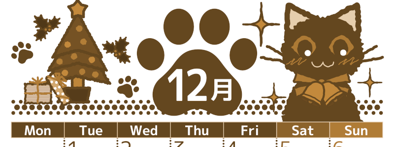 2026年12月縦型レトロな月曜始まり 猫イラストのかわいいA4無料セピア調カレンダー(2026-00781211)