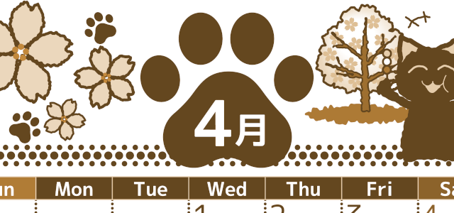 2026年4月縦型レトロな日曜始まり 猫イラストのかわいいA4無料セピア調カレンダー(2026-00780410)