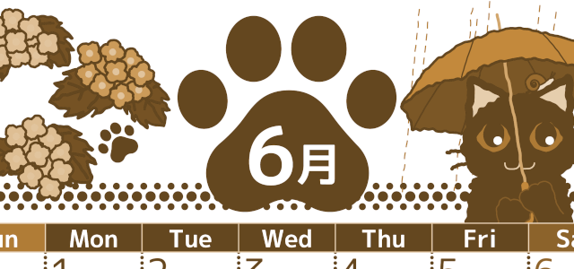 2026年6月縦型レトロな日曜始まり 猫イラストのかわいいA4無料セピア調カレンダー(2026-00780610)